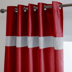 Red Faux Silk Eyelet Curtains